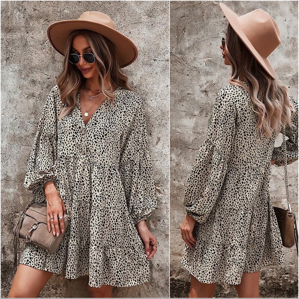 Graceful Beauty Animal Print Dress-Khaki